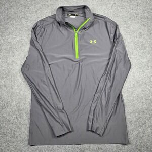 Under Armour 1/4 Zip Pullover Mens Small Gray Neon Green Loose Performance